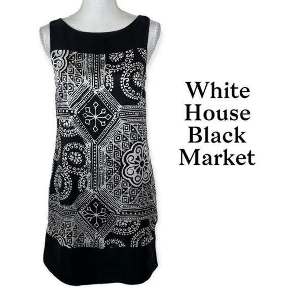 White House Black Market‎ Pure Silk Black White Dress  Size 4 - Picture 2 of 12